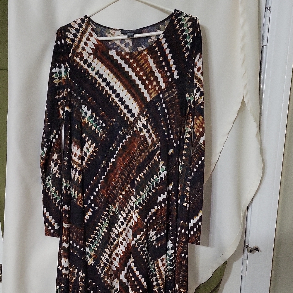 Karen Kane Brown and Cream Sheath Dress Long Sleeve